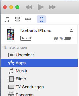 In iTunes den Bereich Apps wählen